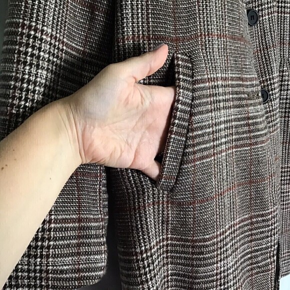 Classic Brown Plaid Jacket Mid Length Blazer Small - Picture 8 of 10
